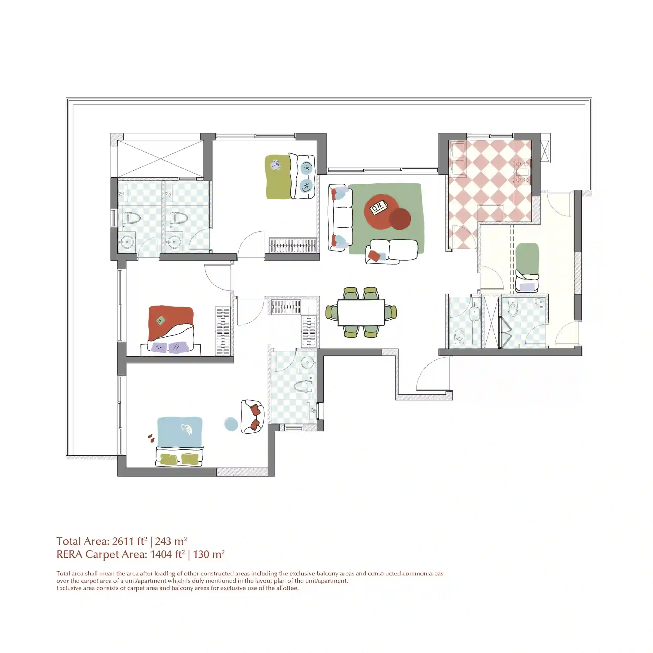 3 BHK Floor Plan - CG City Apartments
